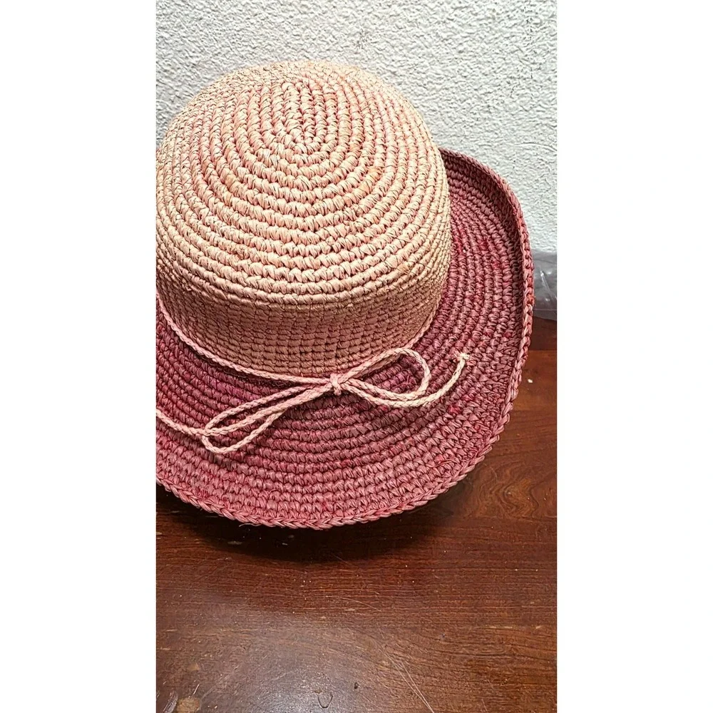 San Diego Hat Co Pink & Burgundy Women's Beach Victory Raffia Straw Hat Size O/S